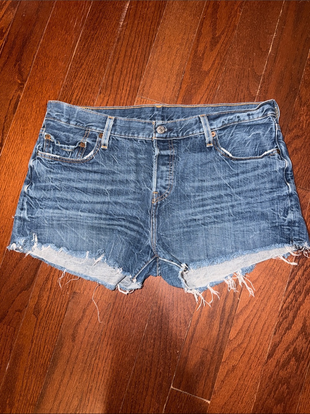 Levi's 501 Distressed Blue Denim Cutoff Shorts